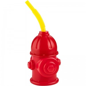 Straw Fire Hydrant Cups with Lids - (Pack of 4) Reusable 12 oz Red Plastic Fire Truck Party Supplies Cups and Firefighter Bir...