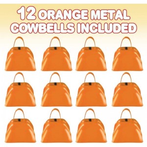 3 Inch Orange Metal Cowbell Noisemakers - Pack of 12 - Loud Metal Cowbell Noise Makers with Handles Great for Football Games ...