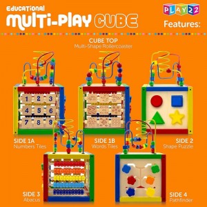Wooden Activity Cube for Baby - 6 in-1 Baby Activity Play Cube with Bead Maze Shape Sorter Abacus Counting Beads Counting Num...