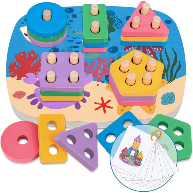 Montessori Toys for 1 2 Year Old - Toddler Wooden Sorting and Stacking Toys for Boys & Girls - Shape Sorter Color Recognition...