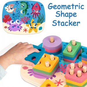 Montessori Toys for 1 2 Year Old - Toddler Wooden Sorting and Stacking Toys for Boys & Girls - Shape Sorter Color Recognition...