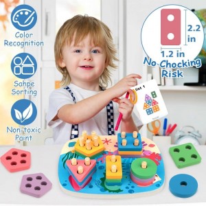Montessori Toys for 1 2 Year Old - Toddler Wooden Sorting and Stacking Toys for Boys & Girls - Shape Sorter Color Recognition...