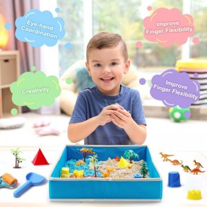 Play Sand: 46Pcs Sand Toys Set with 3lbs Colored Sand-Beach Sand Foldable Cloth Sandbox Castle Tools Dinosaur Figures-Sand Ar...