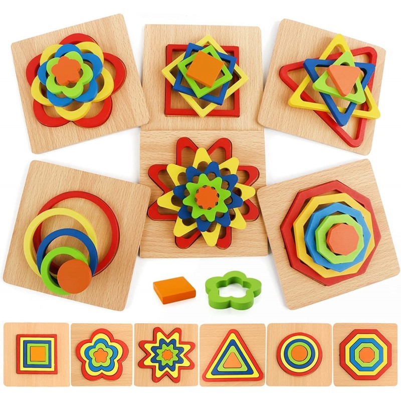 Toddlers Puzzles 6 Pack Montessori Shape Sorting Toddlers Puzzles Toys Preschool Learning Early Educational Toys for Kids Gir...