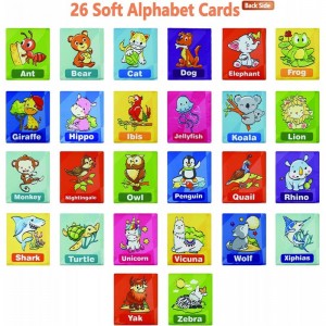Soft Alphabet Cards for Baby Infant Toddler Kids 26pcs ABC Alphabet Cards 26 Letters Flash Cards with Storage Bag Washable No...