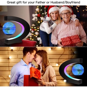 Upgraded Magnetic Levitation Floating World Map Globe with C Shape Base Floating Globe with LED Lights Great Fathers Students...