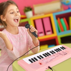 Piano Keyboard with Microphone Portable Music Piano for Girls Electronic Keyboards Toy with 10 Demos/ 5 Drums / 4 Rhythms 37 ...