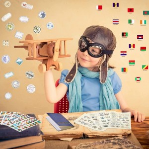 Kids Passport Sticker Book Set Travel Passports with World Flag Sticker Airplane Stickers Stamp Collecting Supplies Travel Pa...