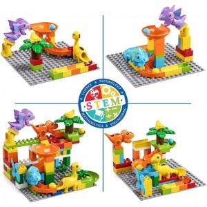 Marble Run Building Blocks Dino Toys: STEM Ball Race Track for Boys & Girls with Functional Dinosaur Building Blocks Marbles ...