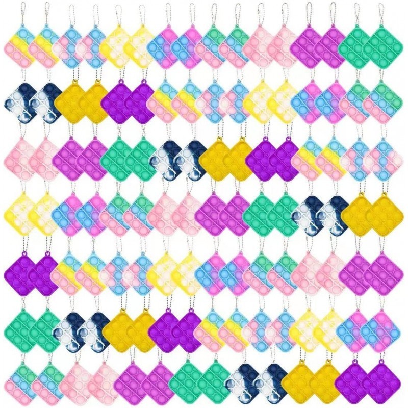 110Pcs Random Color Mini Pop Keychain Fidget Toy Push Bubble Pop Silicone Squeeze Sensory Toys Make Fun for Kids Anxiety Stre...