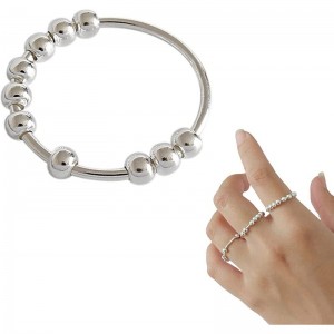 Plated Silver Anxiety Ring Fidget Ring Women Spinner Rings Anxiety Fidget Ring Anxiety Ring with Beads Ring Spinner Ring Medi...