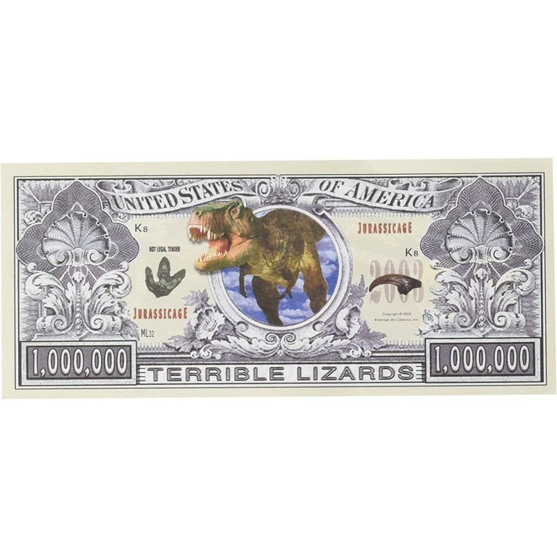 Set of 10 Bills-Dinosaur Million Dollar Bill $14.86 Gags & Practical Joke Toys Set of 10 Bills-Dinosaur Million Dollar Bill $14.86 Gags & Practical Joke Toys