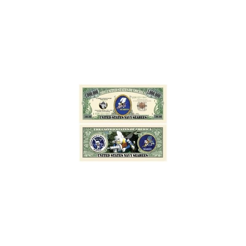 Seabee Million Dollar Bill in Currency Holder - Fun Gift Or Keepsake for Members of The US Navy Construction Battalion $16.20...