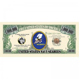 Seabee Million Dollar Bill in Currency Holder - Fun Gift Or Keepsake for Members of The US Navy Construction Battalion $16.20...