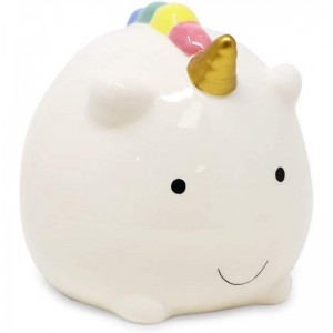 Isaac Jacobs Ceramic Small Unicorn Money Bank Cute Piggy Bank for Kids Fairytale Rainbow Nursery Room Décor Happy Unicorn Coi...