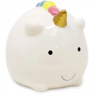 Isaac Jacobs Ceramic Small Unicorn Money Bank Cute Piggy Bank for Kids Fairytale Rainbow Nursery Room Décor Happy Unicorn Coi...