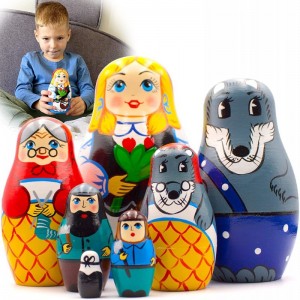 Nesting Dolls Set of 7 pcs - Matryoshka Dolls with Russian Folk Tale Little Red Riding Hood - Russian Dolls - Little Red Ridi...