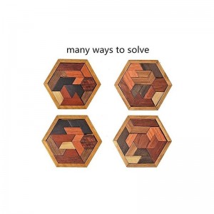Hexagon Tangram Puzzle Wooden Puzzle for Children and Adults Challenging Puzzles Wooden Brain Teasers Puzzle for Adults Puzzl...