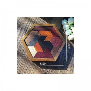 Hexagon Tangram Puzzle Wooden Puzzle for Children and Adults Challenging Puzzles Wooden Brain Teasers Puzzle for Adults Puzzl...
