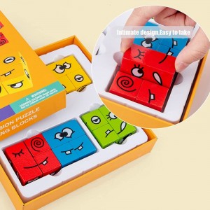 Wooden Expressions Matching Block Puzzles Face-Changing Cube Building Cubes Toy Educational Montessori Toys Puzzle for Kids T...