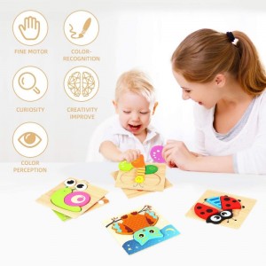 Wooden Toddler Jigsaw Puzzle Gift Toy for 1 2 3 Years Old Boys and Girls 6 Pack Animal Shape Montessori Toy for Infant Toddle...