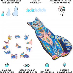 Wooden Puzzles for Adults Wooden Blue Cat Jigsaw Puzzles with Animal Shaped Pieces Unique Wood Cat Shape Puzzle for All Ages ...