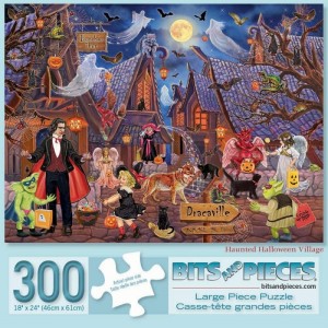 - 300 Piece Jigsaw Puzzle for Adults 18" X 24" - Haunted Halloween Village - 300 pc Haunted House Halloween Trick or Treat Ji...