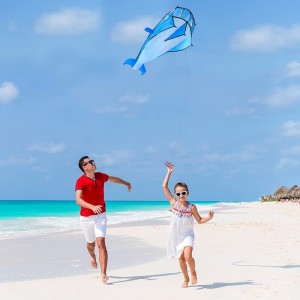 Large Dolphin Blue Kite Frameless Soft Parafoil Giant 3D Kite Breeze Beach Kites for Outdoor Beach $29.15 Kites & Wind Spinners