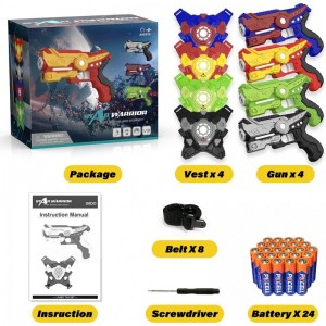 Infrared Laser Tag Gun Set for Kids & Adults Lazer Tag Gun Toys with 4 Guns & 4 Vests & 24 Batteries Maximum Shooting Range o...