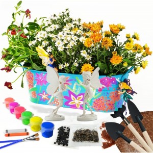 Fairy Garden Kit for Kids Flower Growing Kit for Girls & Boys: Includes Tin Planter 2 Paintable Figurines 3 Garden Tools Seed...