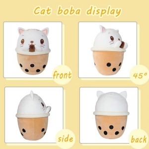 10 inch Cute Cat Boba Plush Stuffed Squishy Animal Bubble Tea Pillow Super Soft Cartoon Hugging Toy Gifts for Bedding Kids Sl...