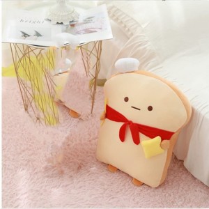 18.9'' Toast Baguette Plush Pillow Bread Shape Plush Toy Hugging Pillow with Red Scarf Soft Toast Food Sofa Cushion for Home ...