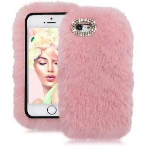 Rhinestone Fluffy Rabbit Fur Case for Samsung Galaxy S21 Plus 6.7 Inch Cute Bling Diamond Handmade Furry Winter Warm Fashion ...