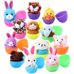 12 Pack Prefilled Easter Eggs of Mini Stuffed Animal Plush Toys Easter Baster Stuffer for Kids Easter Egg Hunt Goody Bags Fil...