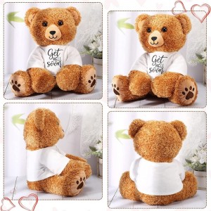 Get Well Soon Bear 16 Inch Bear Stuffed Animals with White T-Shirt Feel Well Soft Bear Plush Hospital Gifts for Boy and Girl ...
