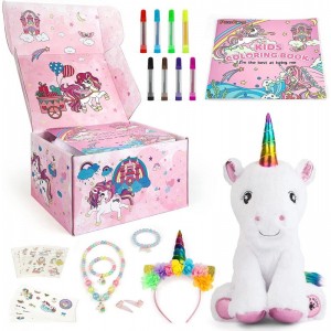 Unicorn Toys for Girls 26 Pcs Unicorn Gift Set with Unicorn Stuffed Animal Unicorn & Mermaid Coloring Book Unicorn Necklace &...