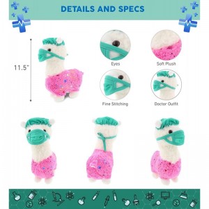 Sparkle Pink Llama Doctor Plush Toy - Super Soft Llama Doctor Stuffed Animal Dress Up with Cute Scrub Uniform & Cap Outfit - ...
