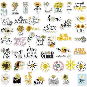 50Pcs Positive Cute Sticker Daisy Sticker for Teens Girls| Perfect for Waterbottle Laptop Phone Hydro Flask Vinyl Stickers Te...