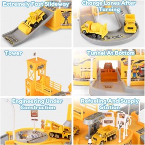 Construction Vehicles Truck Toys Set Mini Engineering Construction Truck Car Track Parking Lot with Play Mat Excavator Helico...