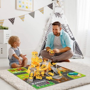 Construction Vehicles Truck Toys Set Mini Engineering Construction Truck Car Track Parking Lot with Play Mat Excavator Helico...