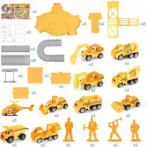 Construction Vehicles Truck Toys Set Mini Engineering Construction Truck Car Track Parking Lot with Play Mat Excavator Helico...