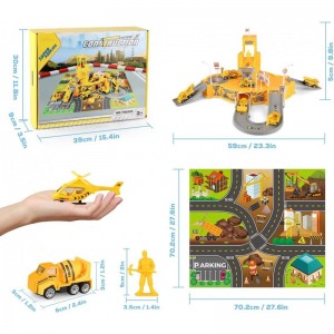 Construction Vehicles Truck Toys Set Mini Engineering Construction Truck Car Track Parking Lot with Play Mat Excavator Helico...