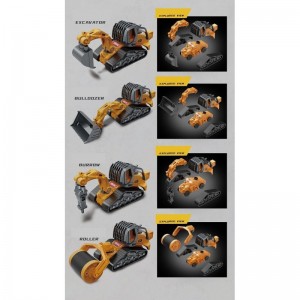 1:32 Scale Metal Die-Cast Engineering Vehicle 4 in 1 Assemble Bulldozer Excavator Driller Road Roller Contruction Truck $28.9...