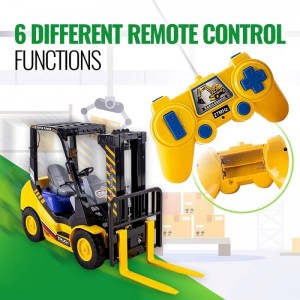 WolVolk 6-Channel Electric Remote Control Forklift - Functional RC Lighted Fork Lift Toy w/ Pallet Barrel Rechargeable Batter...