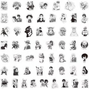 Anime stickers 100 unique black and white Japanese anime mixed cartoon stickers waterproof and sunscreen vinyl stickers suita...