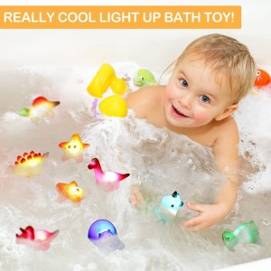 12 Packs Light up Dinosaur Unicorn Bath Toy Set Flashing Color Changing Light in Water Floating Rubber Bathtub Toys for Teens...