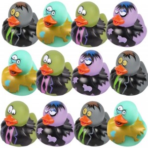 2 Inch Zombie Rubber Duckies for Kids Pack of 12 Variety of Designs and Colors Trick or Treat Supplies Goodie Bag Fillers Par...