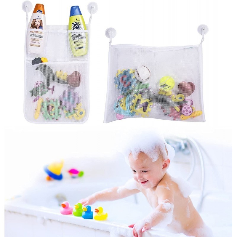 Bath Toy Organizer for Baby Bath Toys Bath Toy Holder Set with 4 Anti-Slip Suction Cups & Adhesive Hooks. Bath Toy Storage an...