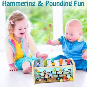 Montessori Wooden Hammering Pounding Toy for 12+ Months Toddlers Baby Early Development Toy with Pounding Bench Xylophone & N...