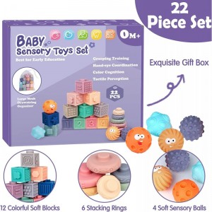 Baby Toys 6 to 12 Months - Montessori Toys for Infant 0-6 Months - 3 in 1 Building Blocks Teething Toys for Babies 12-18 Mont...